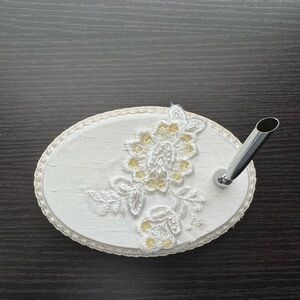 Elegant White and Yellow Lace Oval Pen Holder